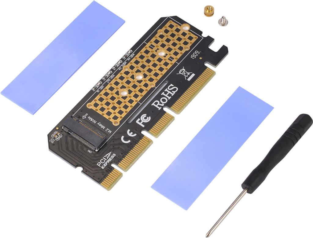 M.2 SSD Aluminiumlegierung PCIE Adapter LED Gehäuse Computer-Erweiterungskarte Schnittstelle NVMe NGFF zu 3.0X16 Riser schwarz