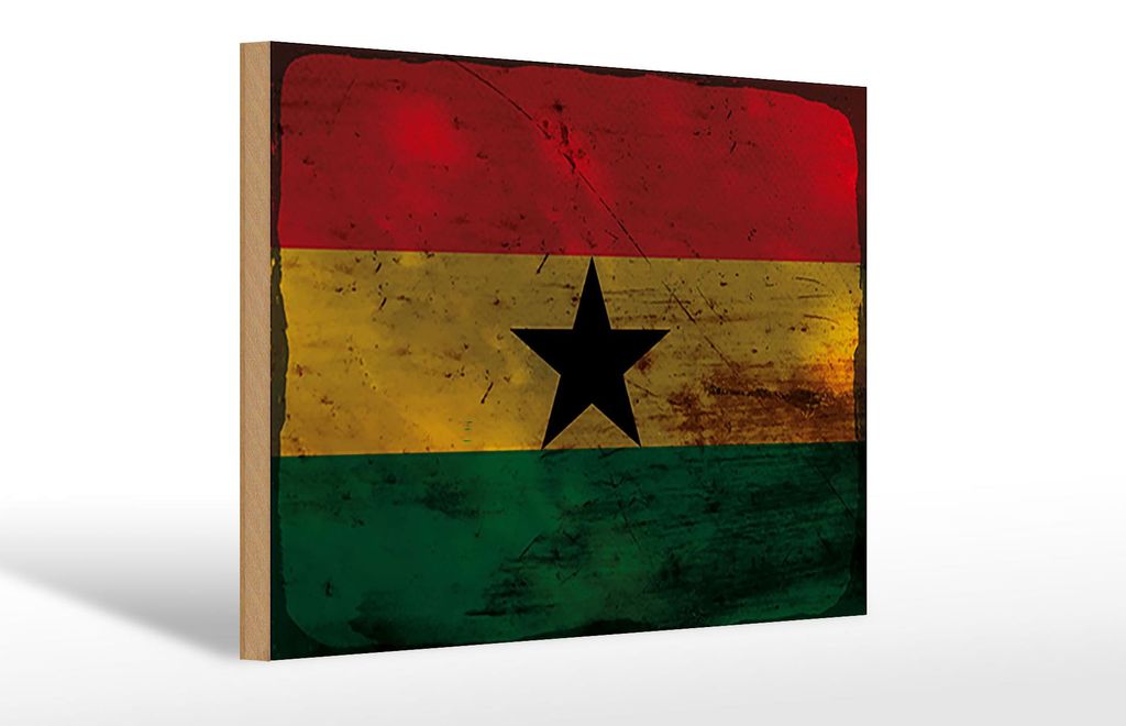 Holzschild Flagge Ghana 30x20cm Flag of Ghana Rost