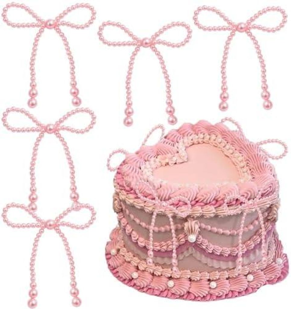 24Stš¹ck Pink Pearl Bow Cake Decoration, Perlenschleifen Kuchendekoration, Schleifen-Kuchenaufs?tze fš¹r Geburtstagstorte Hochzeit Baby Shower ...