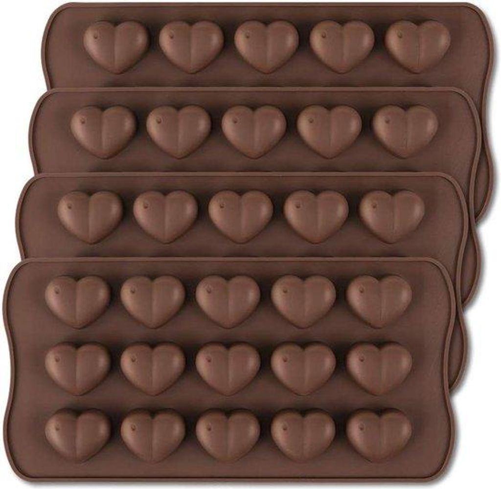 Silikon-Herzform-Sets aus 4 Teilen, 15 Löcher, Valentinstag, Gummiform, Chocoladevorm