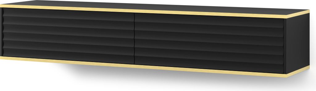 Hängend TV Schrank Wabi 180 cm SCHWARZ MATT- Moderner TV-Möbel mit gefräster Front MDF - Lowboard mit 2 Türen für Wohnzimmer