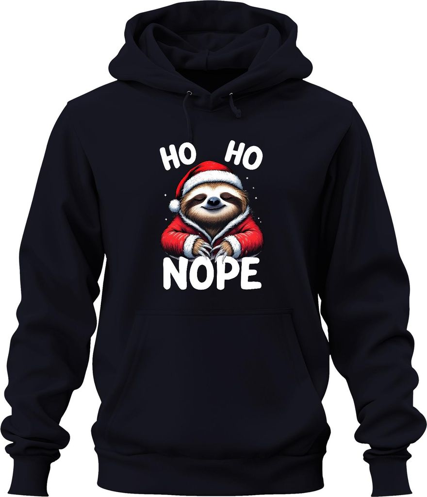 HO HO NOPE Weihnachts Faultier lustig Santa Mütze Geschenk Winter Uni Hoodie Kapuzenpullover, Navy, M