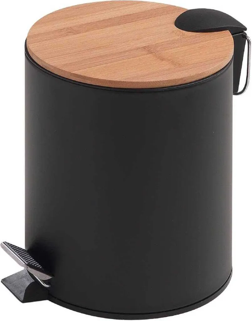 Pattumiera Bagno 3L Nero e Bambù Ortensia | Chiusura Soft-Close Silenziosa
