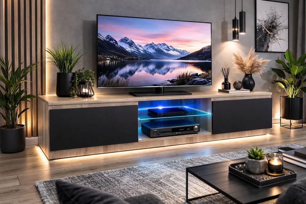 TV-Schrank 140 cm, Eiche Sonoma, 140 cm, schwarze Produktbild 