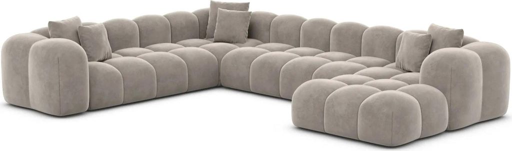 Samtstoff U-Form XXL Wohnlandschaft Valora Sand Rechts