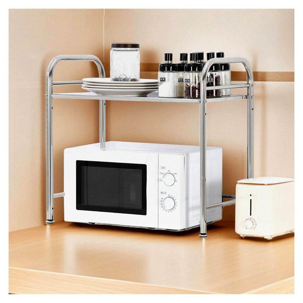 Mikrowellenregal aus Edelstahl | Stabiles Küchenregal mit verstärkten Rohren | Platzsparendes Gestell für Backofen, Toaster und Heißluftfritteuse