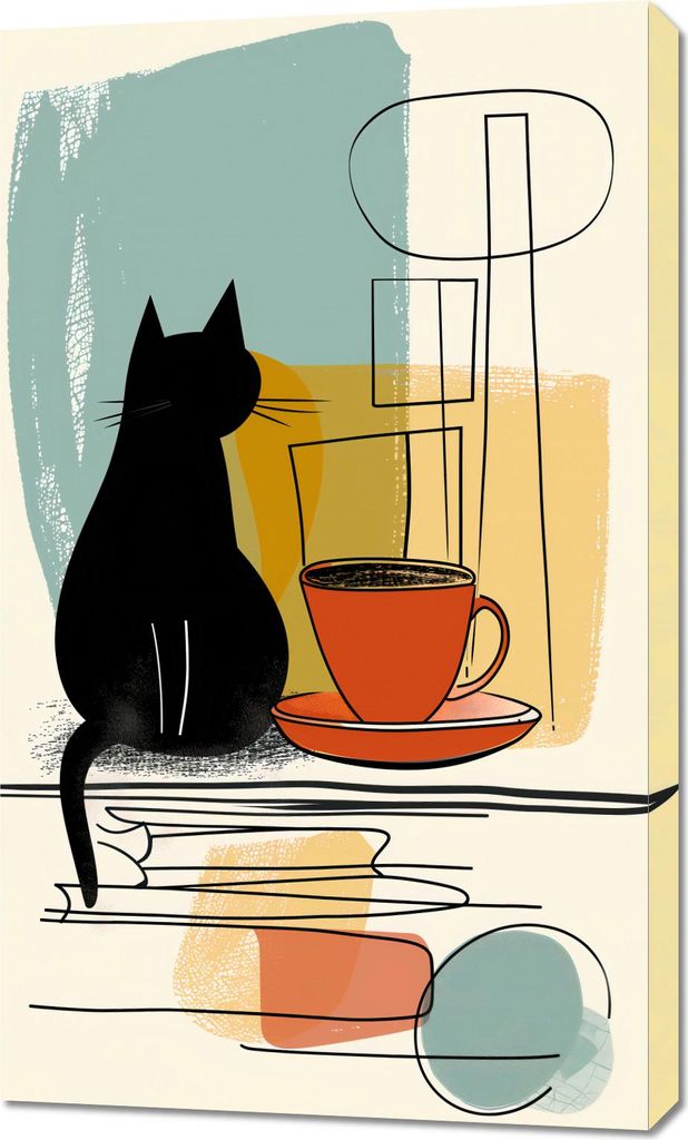 Bild 60x100cm Katze und Kaffee