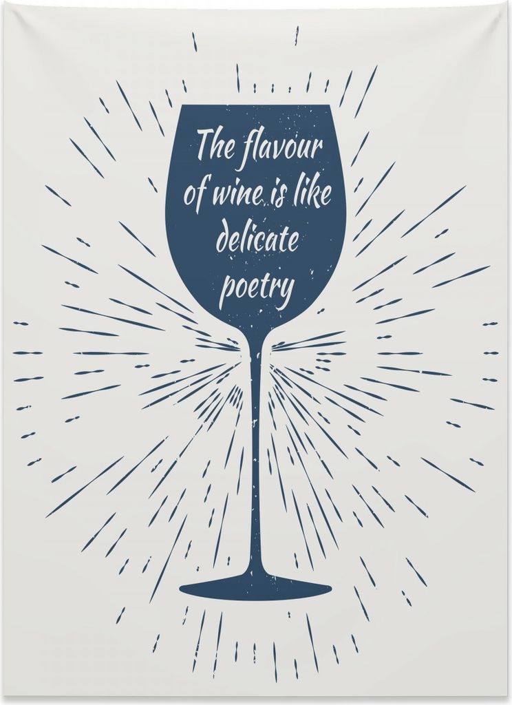 Abakuhaus Wein Wandteppich, Glas Sun Burst und Zitat aus Weiches Mikrofaser Stoff Kein Verblassen Klare Farben Waschbar, 110 x 150 cm, Nachtblau Weiß