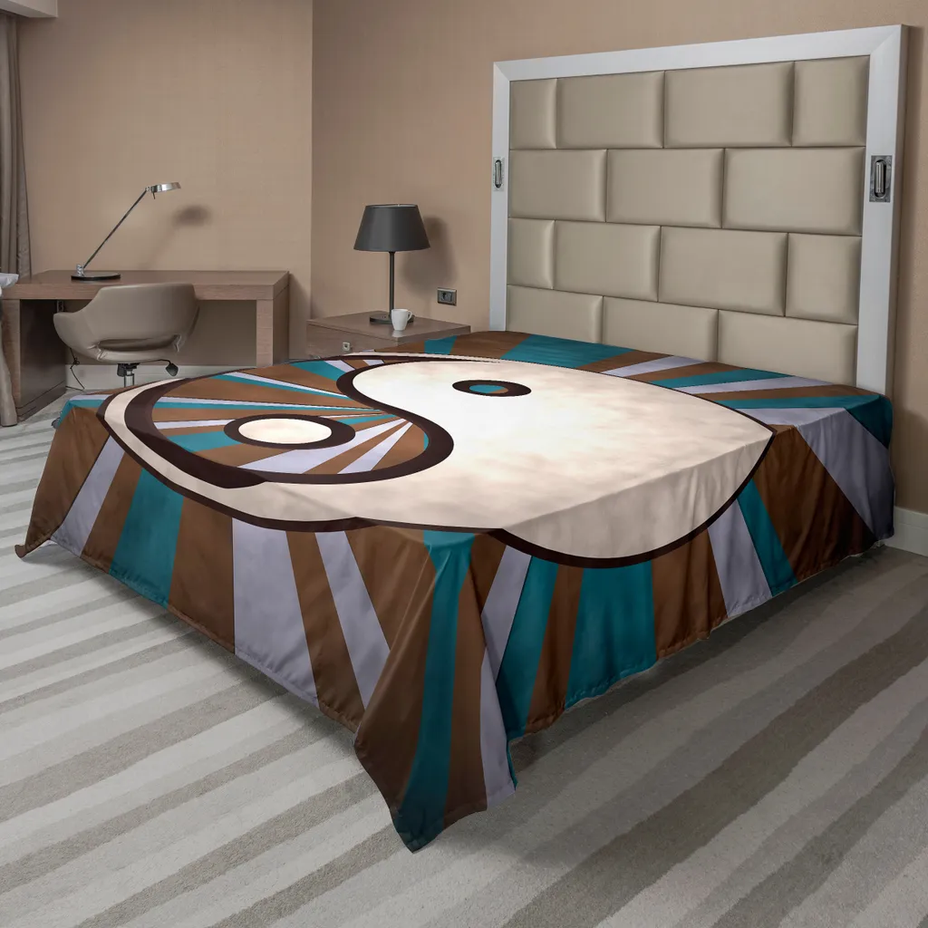 Drap de lit ABAKUHAUS Ying Yang 244x205cm rétro grungy marron et bleu