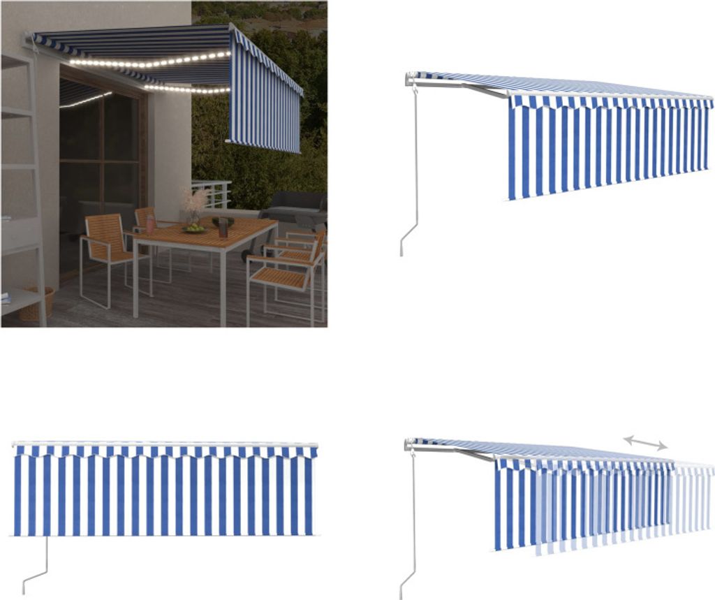 vidaXL Markise Automatisch mit Rollo LED Windsensor 4,5x3m Blau Weiß - Markise - Markisen - Sonnendach - Sonnendächer