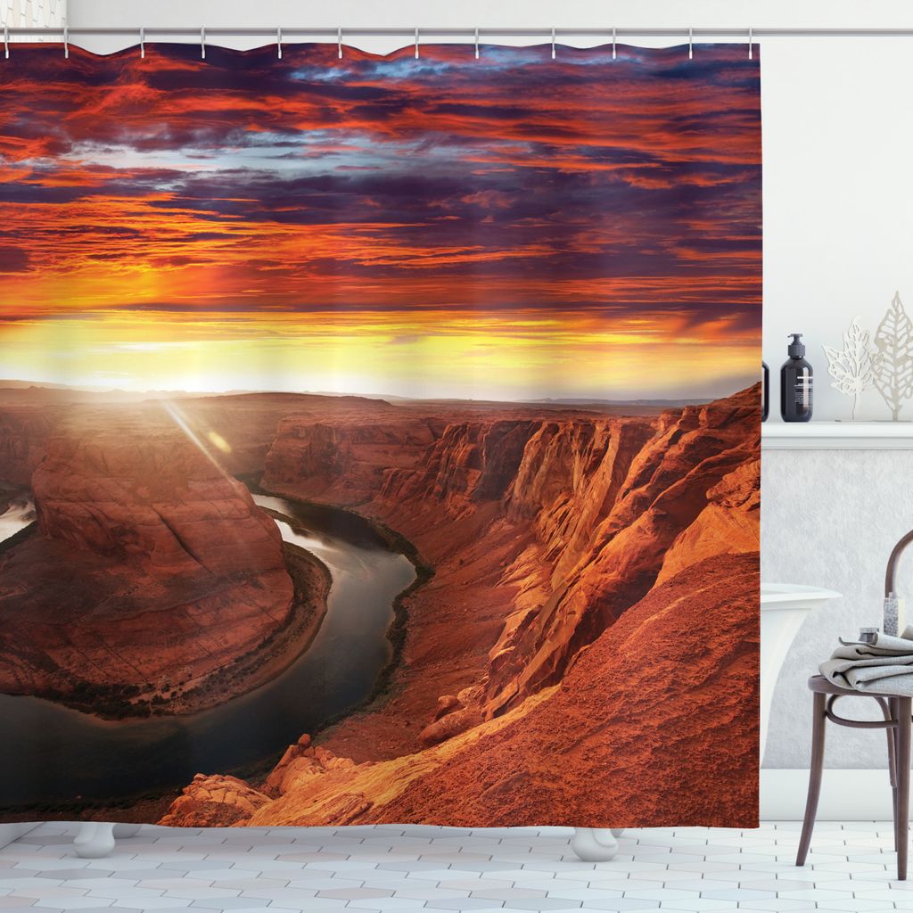 ABAKUHAUS Landschaft Duschvorhang, Mystic Cliff, Wasser Blickdicht inkl.12 Ringe Langhaltig Bakterie und Schimmel Resistent, 175 x 200 cm, Orange Gelb