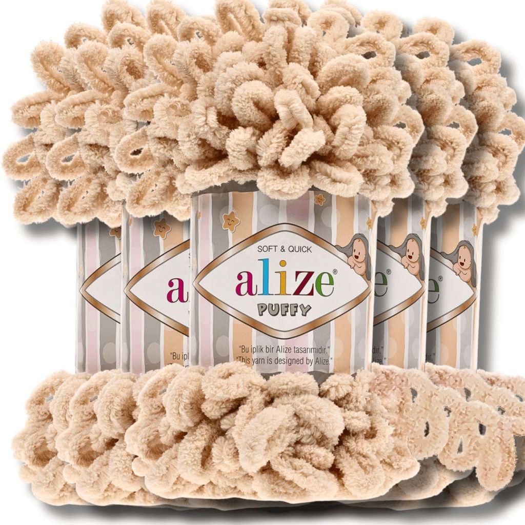Alize 5x 100g Puffy Wolle, Uni, Häkeln, Stricken (Honey Produktbild 
