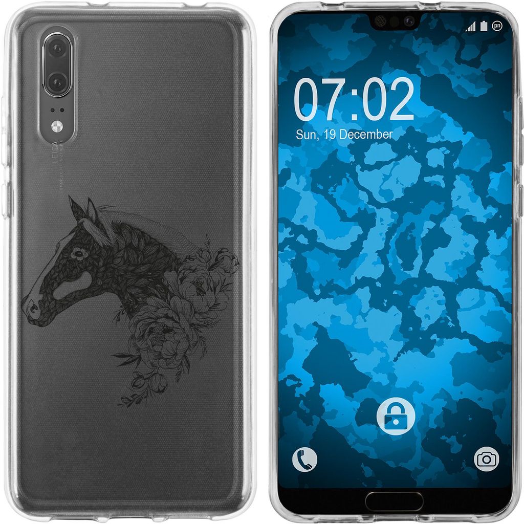 PhoneNatic Case kompatibel mit Huawei P20 Silikon-Hülle Floral Pferd M5-1