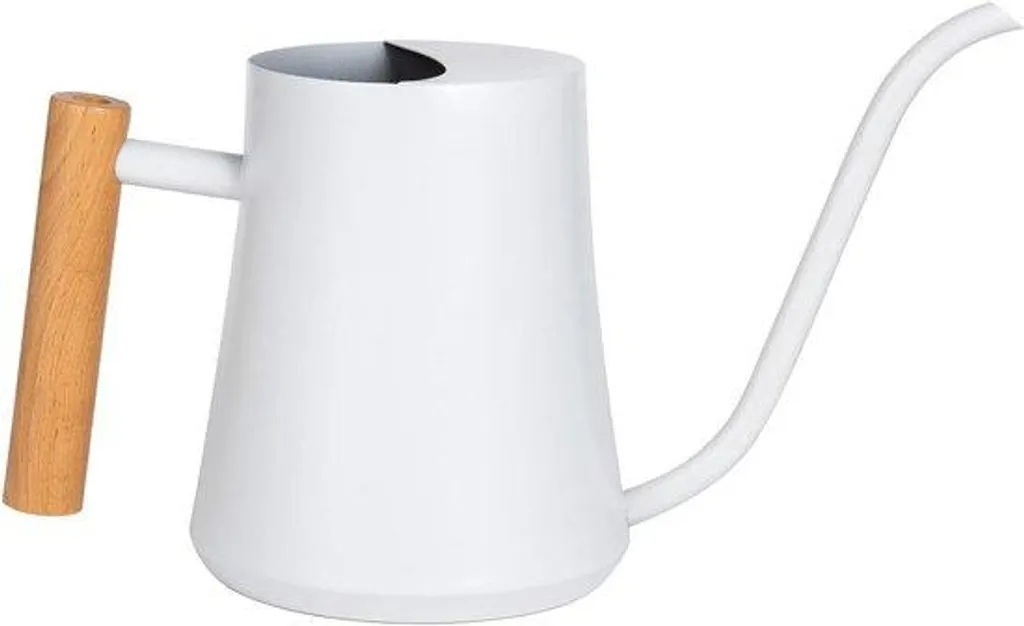 Arrosoir métallique motif floral blanc 1L avec poignée bois élégante