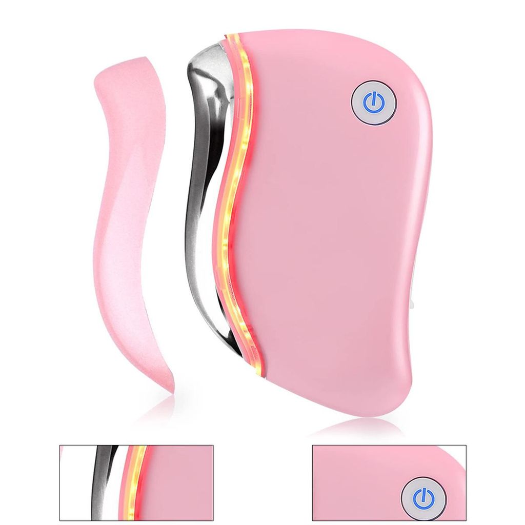 Gesichtsmassagegerät Gua Sha, Vibrationsmassage, Rotlicht-LED, Wärme 42–46°C, Straffend, Lifting, Hautpflegegerät, Anti-Aging, Beauty Massage...