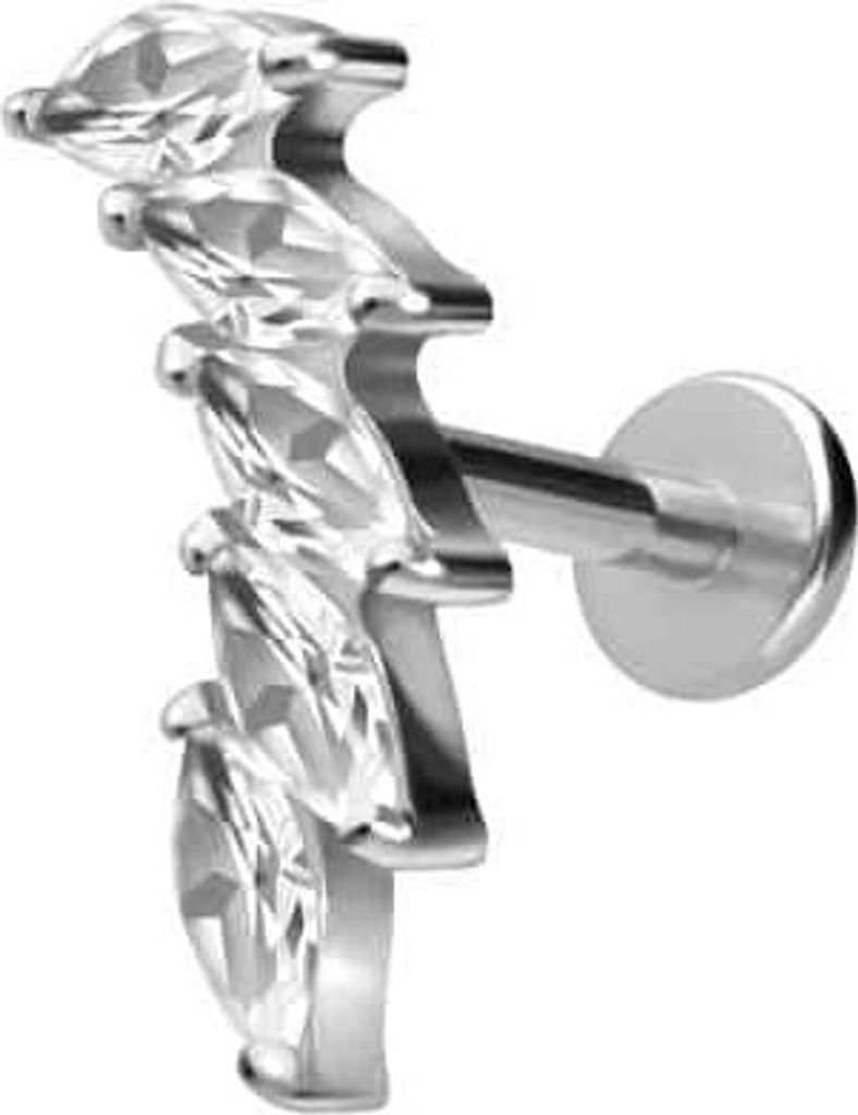 Ohrpiercing, Nasenpiercing Titan Labret mit Innengewinde 5 EINGEFASSTE KRISTALLTROPFEN Silber Stablänge: 5mm | Stabstärke: 1,2mm