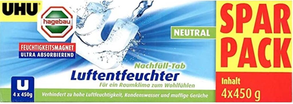 UHU Feuchtigkeitsmagnet Nachfülltab, Innovative Nachfülleinheit für handelsübliche Luftentfeuchter bekämpft Feuchtigkeit und Schimmel in Wohnr...