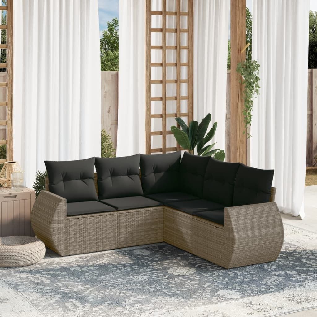 Maison Exclusive - 5-tlg. Garten-Sofagarnitur mit Kissen Grau Poly Rattan