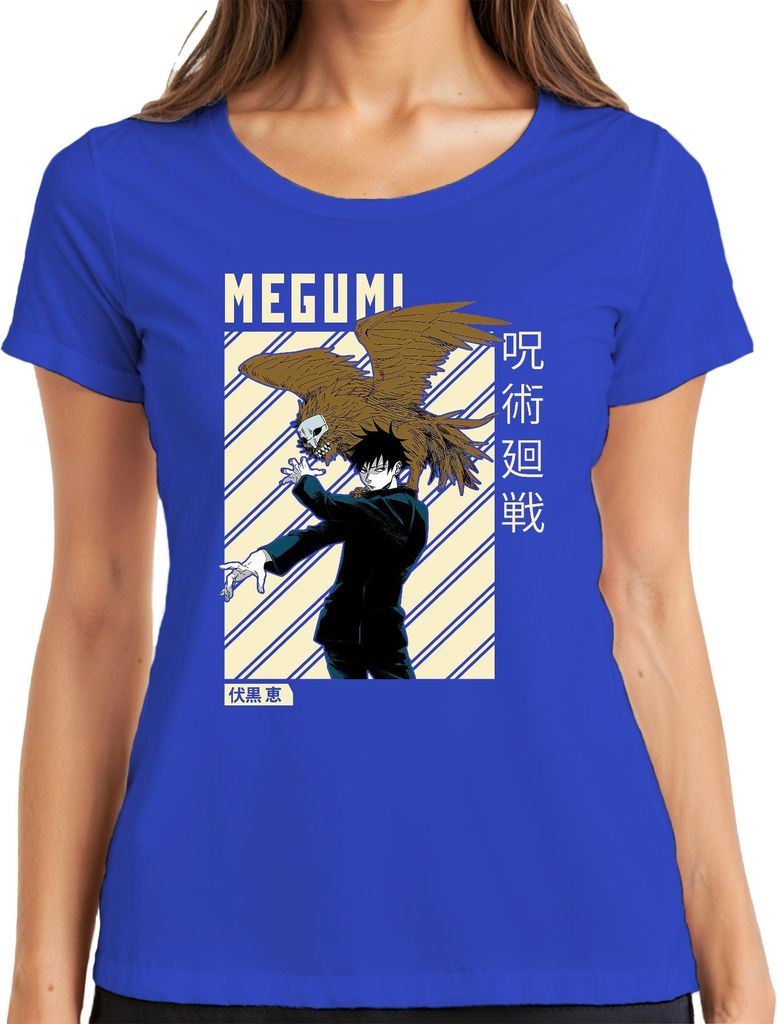 MEGUMI Jujutsu Kaisen 呪術廻戦 Fushiguro Shikigami Anime Ästhetik Damen T-Shirt, Blau, L