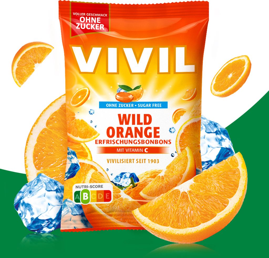 VIVIL Wild Orange Erfrischungsbonbons ohne Zucker | 120g Produktbild 