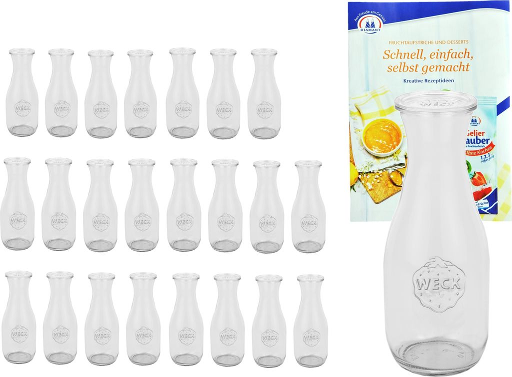 24er Set Weck Gläser 1062ml Saftflasche mit 24 Glasdeckeln inkl. Diamant Gelierzauber Rezeptheft