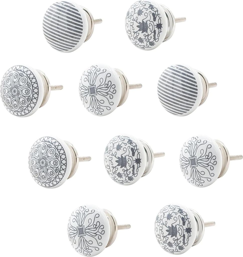 Keramische Möbelknopf weiß Kunst Deco Landhausstil Shabby-Chic Griff Kommode 10 Stück SW-Mix.