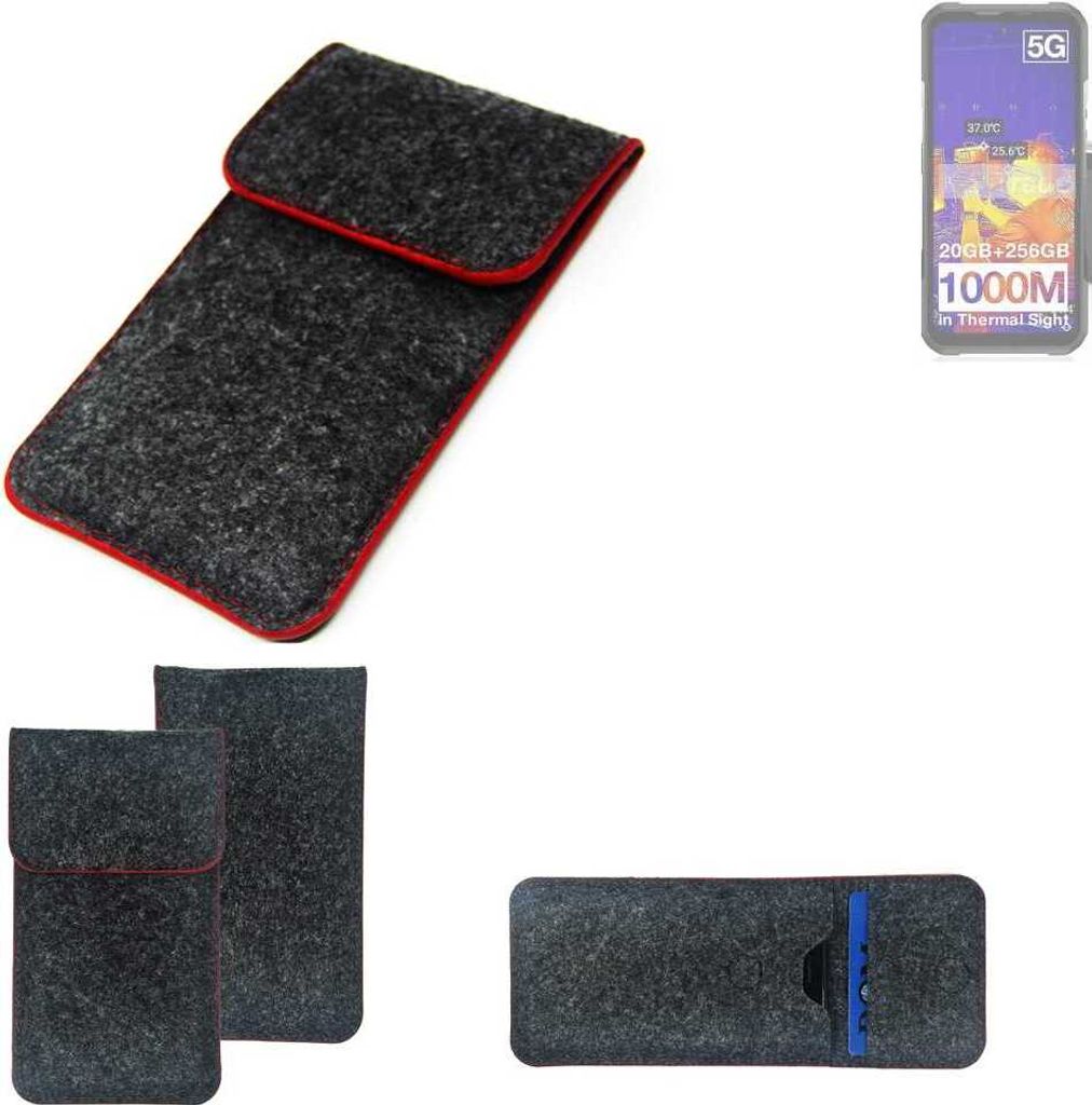K-S-Trade Handy Schutz Hülle kompatibel mit Doogee V20 Pro Ultra Schutzhülle Handyhülle Filztasche Pouch Tasche Case Sleeve Filzhülle dunkelgrau