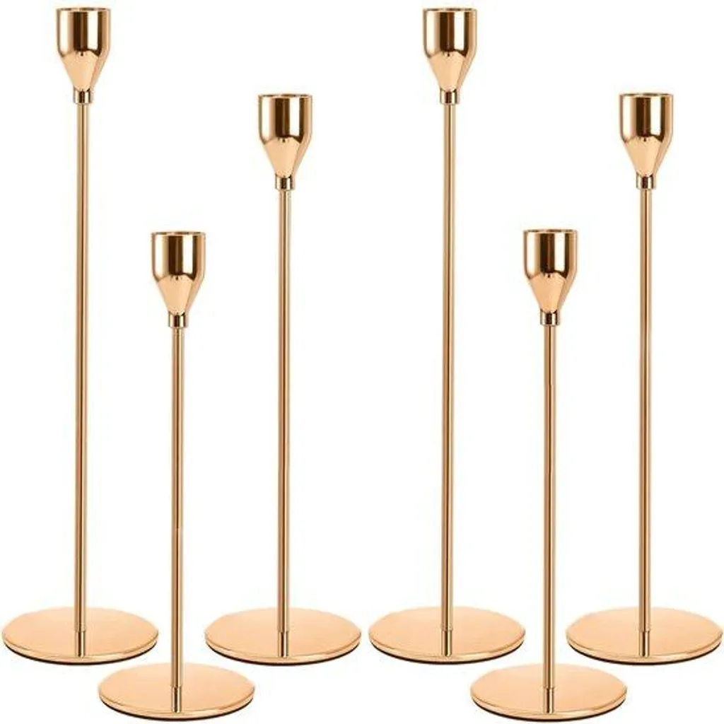 Bougeoirs métalliques dorés lot de 6 supports de chandelle style rétro