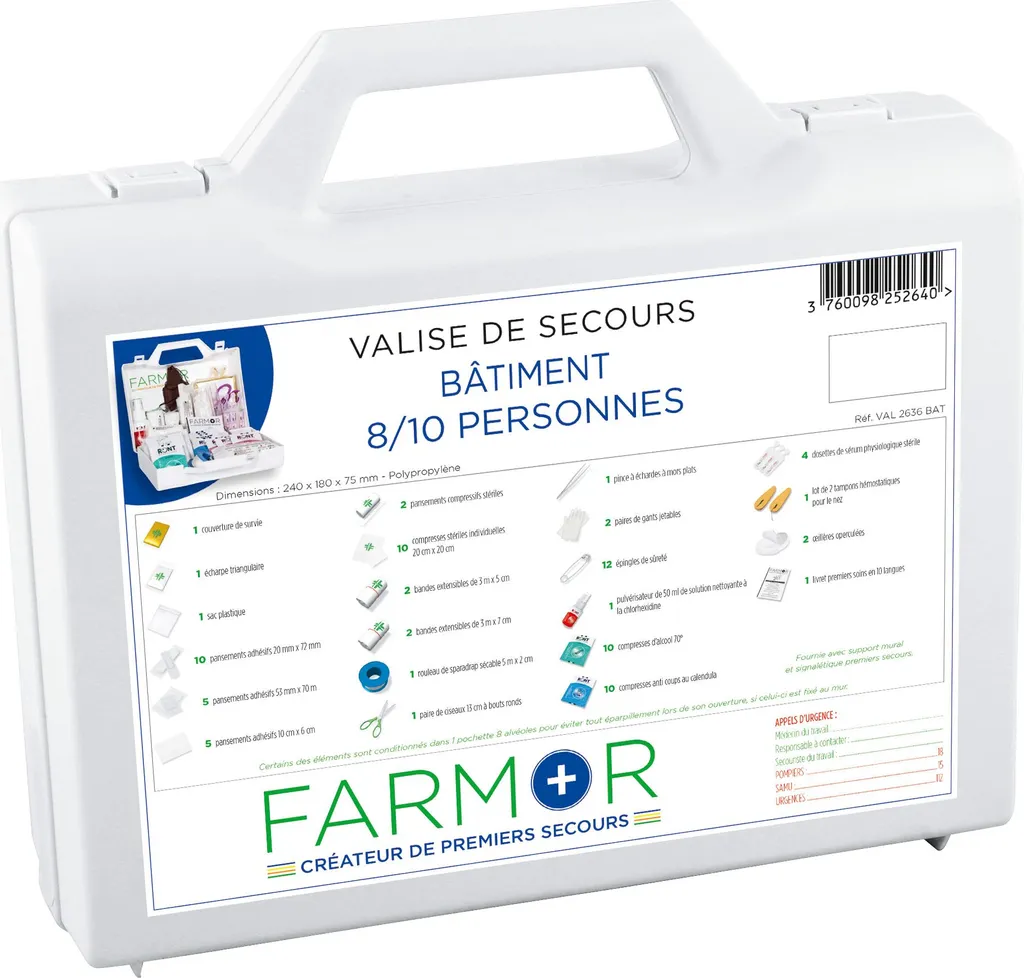Valisette de secours 8 à 10 personnes étanche et robuste FARMOR BAT2636