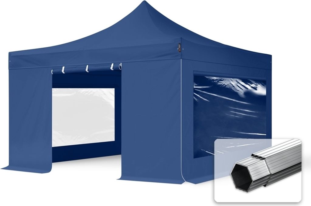 TOOLPORT 4x4m Aluminium Faltpavillon, inkl. 4 Seitenteile, blau