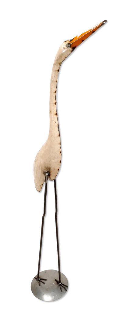 Metall Dekofigur Reiher 40 x 108cm creme Garten-Figur Deko Vogel Skulptur Tierfigur Vogelschreck