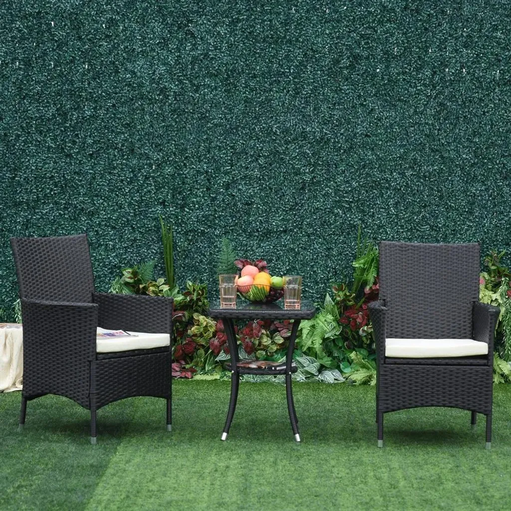 Table de jardin noire résistante aux intempéries en rotin synthétique