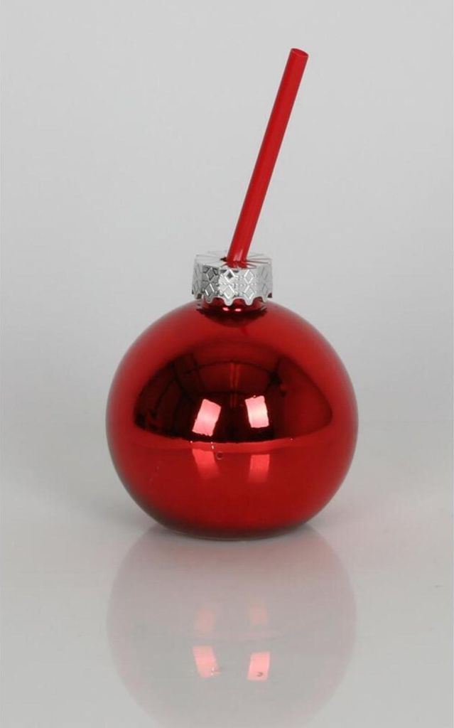 Trinkglas Christbaumkugel 400 ml mit Trinkhalm glänzendes Produktbild 