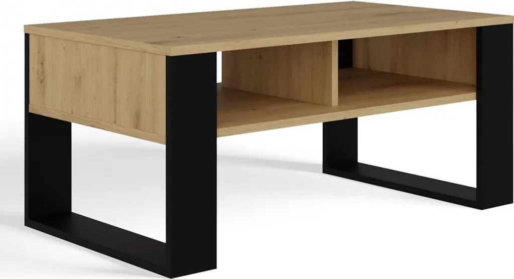 Tavolino moderno Modern 2P con 2 ripiani, resistente ai graffi | Rovere artigianale / Nero | 90x58x50cm