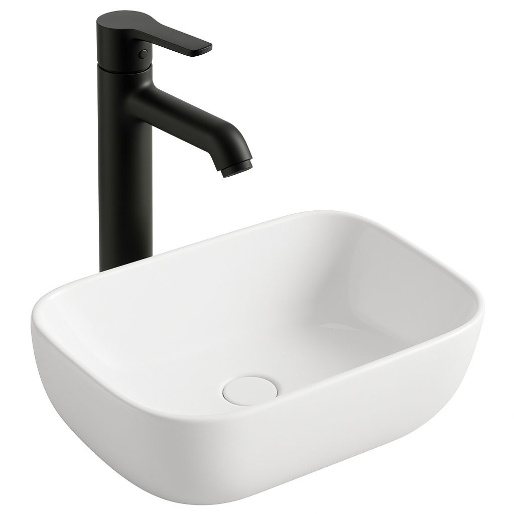 Lavabo ovale in Vetroceramica, bianco lucido, per piano Immagine del prodotto 