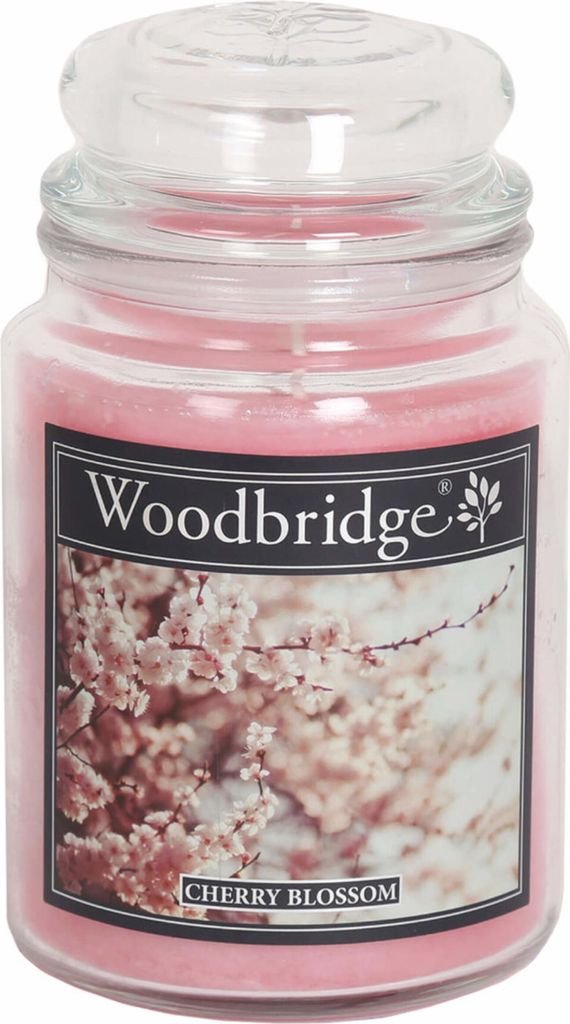 Duftkerze Woodbridge Cherry Blossom, Kirsche & Jasmin, Kerze im Glas, 565 g, 2 Dochte, 130 h Brenndauer, rosa
