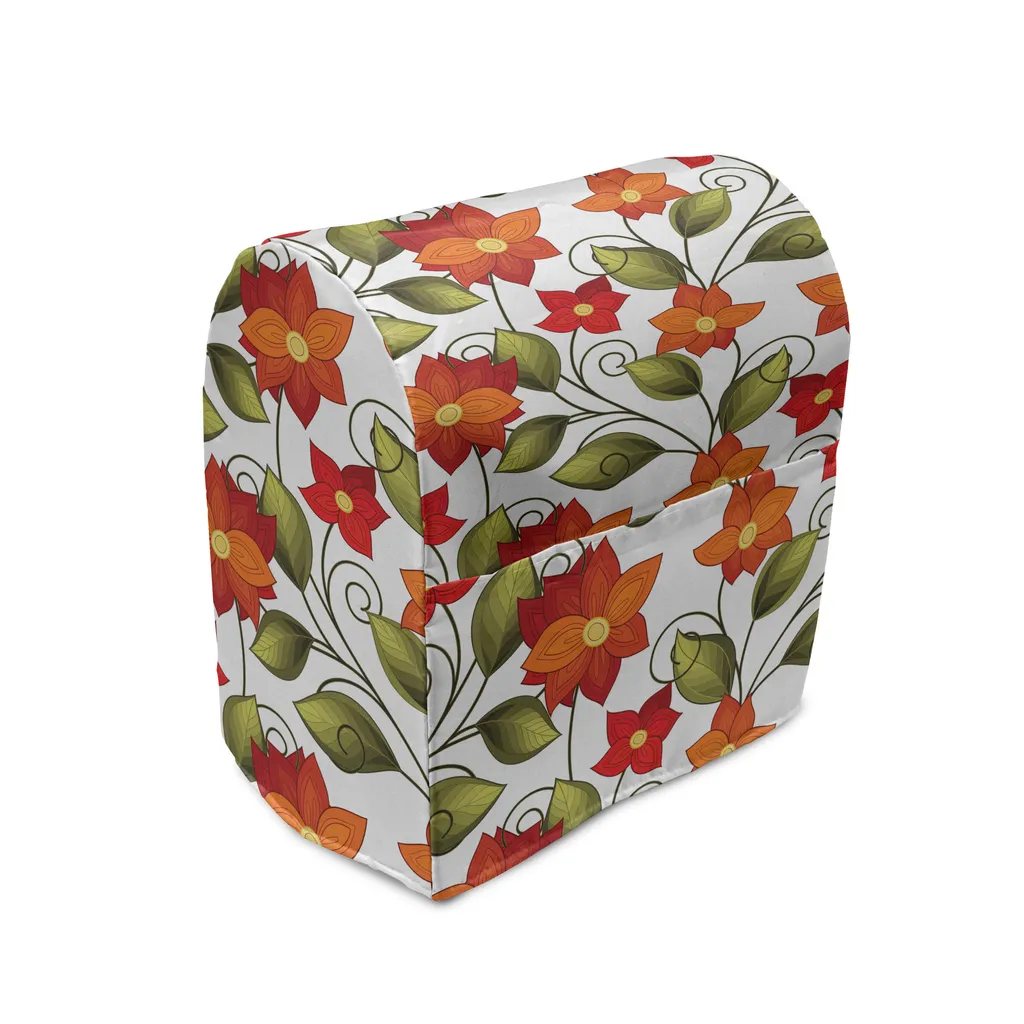 Housse de mixeur avec poches latérales motif floral Orange et Blanc
