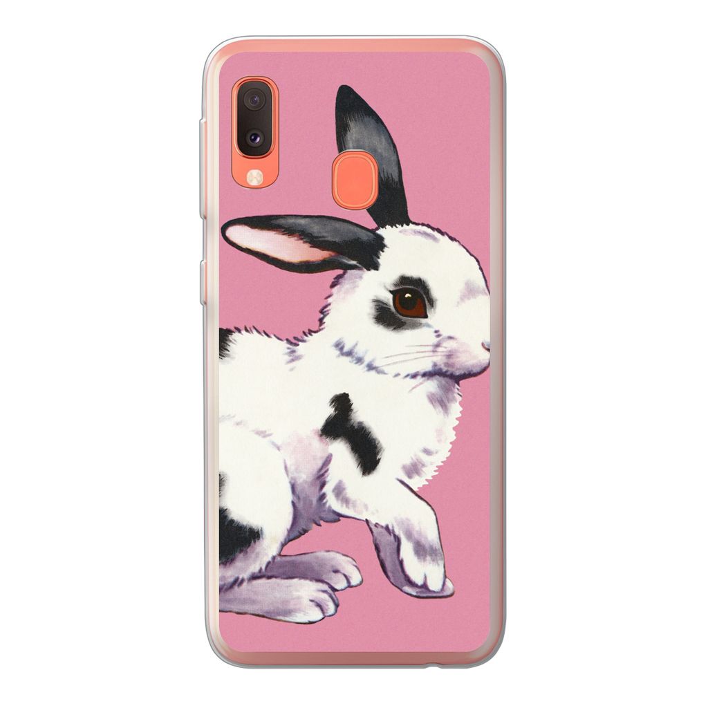 MuchoWow Handyhülle Schutzhülle Hülle für Samsung Galaxy A20e Kaninchen mit rosa Hintergrund Silikon Softcase Handy Hülle - Abdeckung