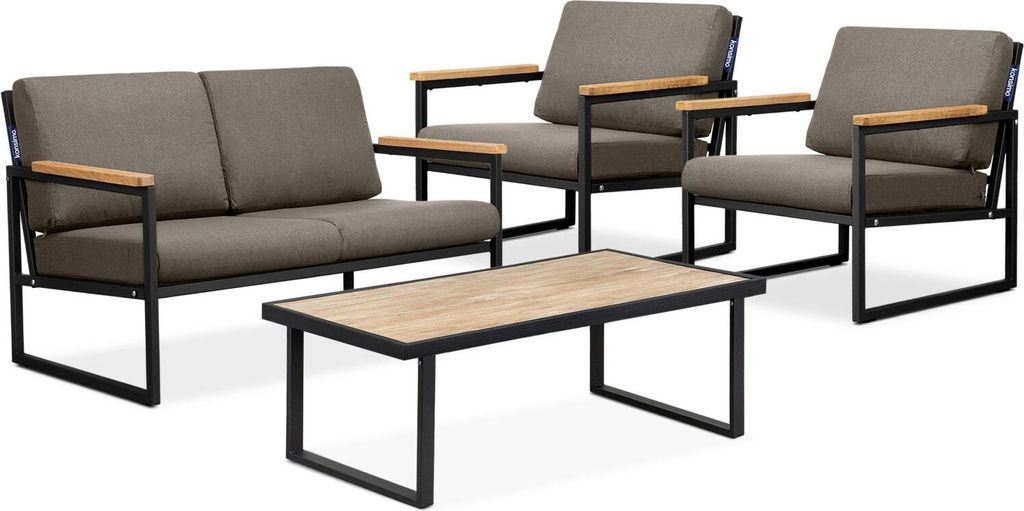 Konsimo Gartenmöbel-Set wasser- und fleckenabweisend (2,1,1,Sitzplätze) "TRIBO", Schwarz/Beige, Stahl/Schaumstoff/Stoff/Holz, Loft, 130x65x60cm