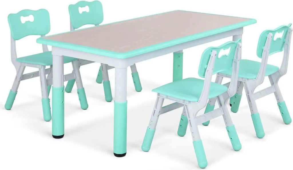 Mobilier de Jeu Enfant : Table d'Activités Réglable et 4 Chaises Vertes