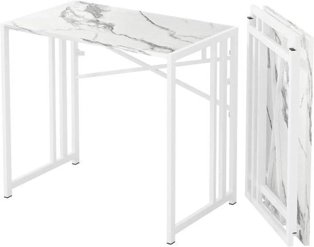 Table de bureau rabattable 90 cm finition marbre blanc avec cadre solide