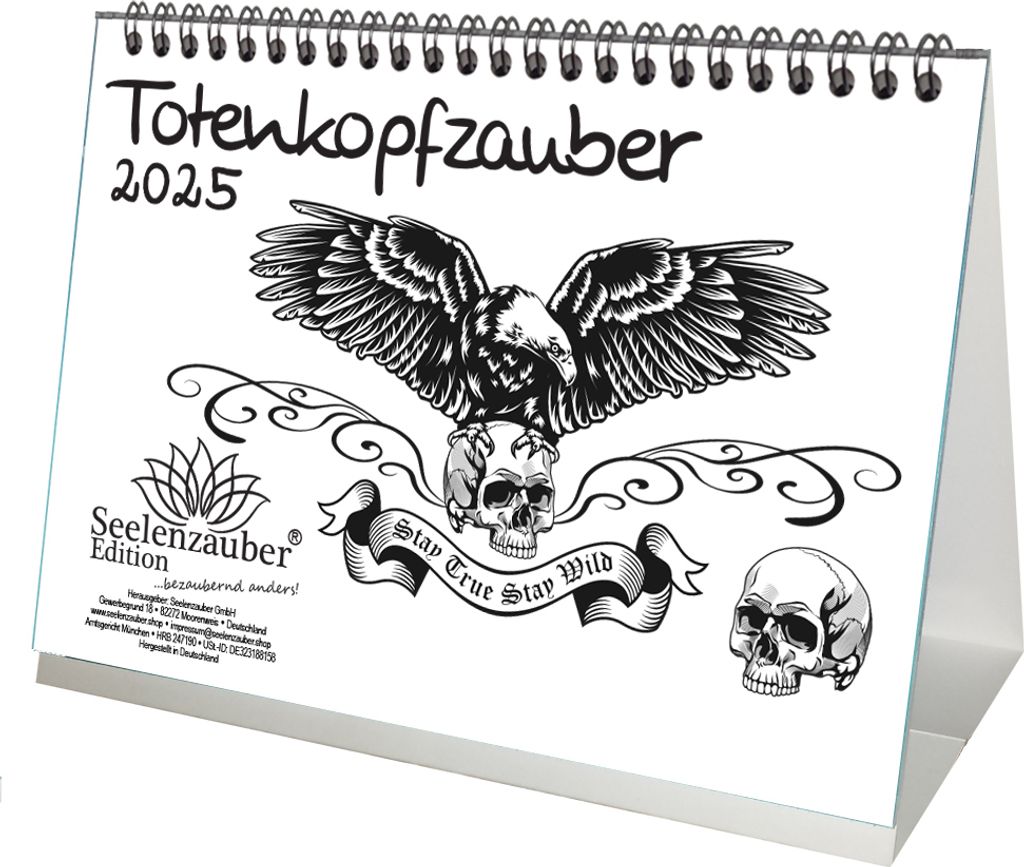Totenkopfzauber DIN A5 Tischkalender für 2025 Totenkopf Skull Knochen Gothik - Seelenzauber