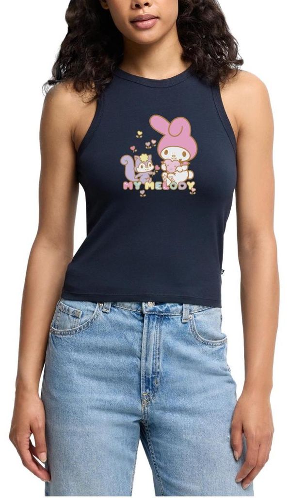Spreadshirt My Melody Pflückt Mit Risu Herzblümchen Cropped Frauen Organic Tank Top, XL, Navy
