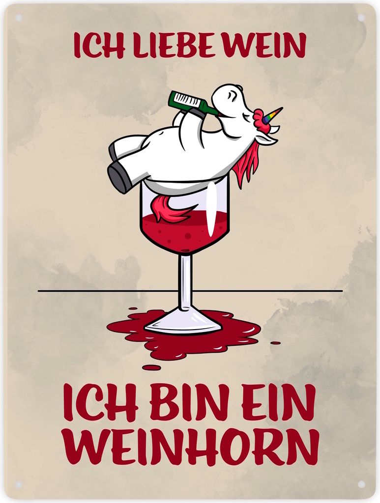 Metallschild XXL in 28x38 cm mit Motiv und Spruch - Ich liebe Wein ich bin ein