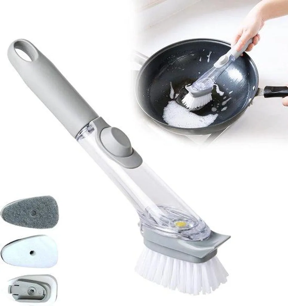 Brosse avec distributeur de savon et support d'égouttage pour éponges