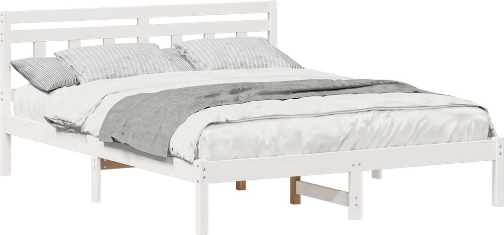 Bettrahmen Weiß 160 x 200 cm Massives Kiefernholz