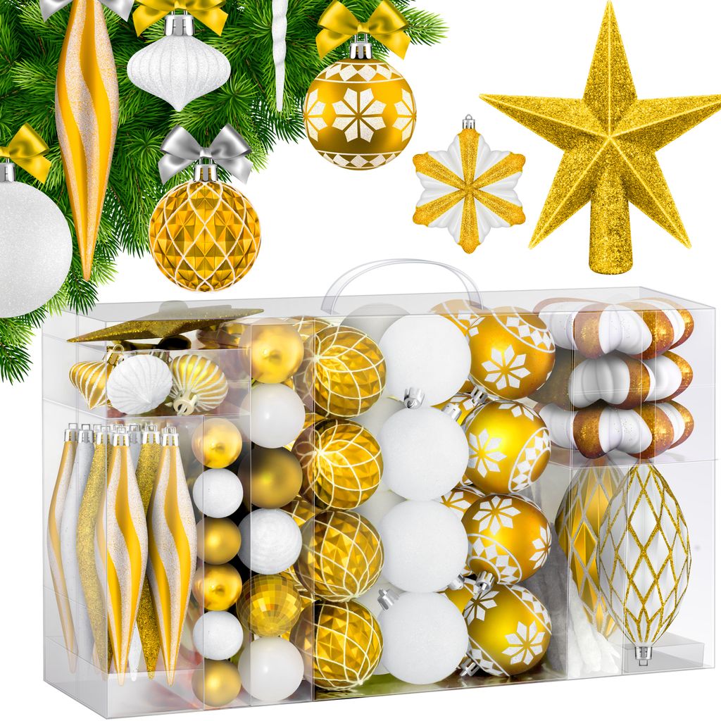 Gold Christbaumkugeln zur Weihnachtsdekoration-24 Stück Christbaumkugeln mit Aufhängeöse für Weihnachtsschmuck