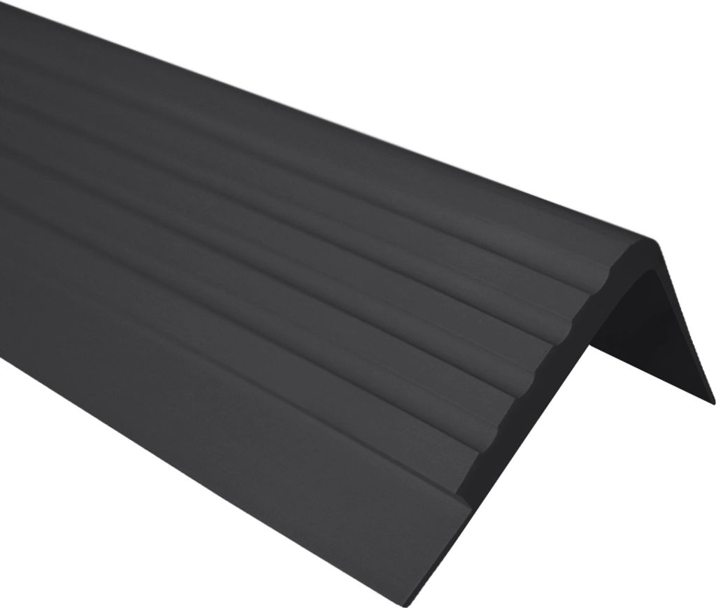 QUEST Treppenkantenprofil 42x40mm, 1.5m, Treppenprofil PVC für Treppenstufen, Treppenkantenschutz mit Rillen, Antirutsch, RF, schwarz