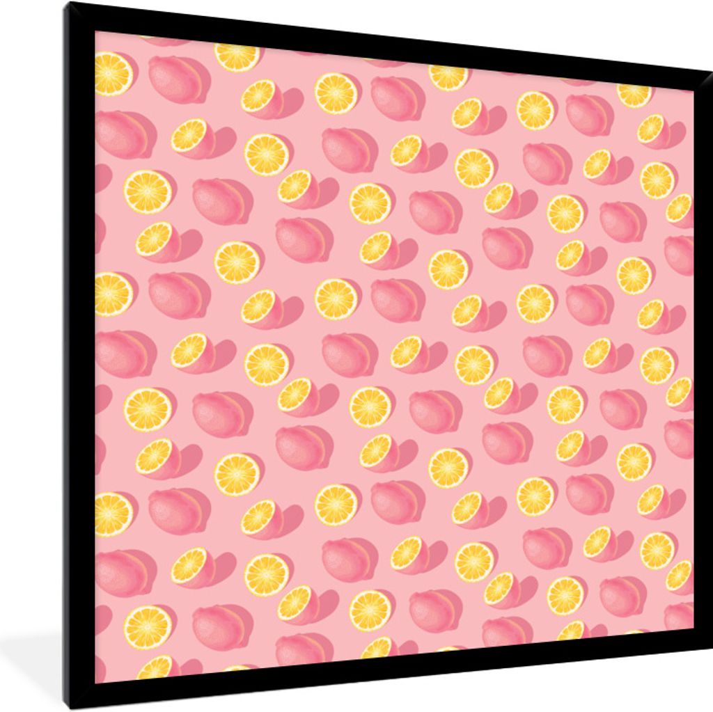 MuchoWow Gerahmtes Poster Sommer - Zitrone - Rosa 40x40 cm - Poster mit Schwarzem Bilderrahmen Wandposter Rahmen Foto Bilder - Mit Rahmen - Wandd...