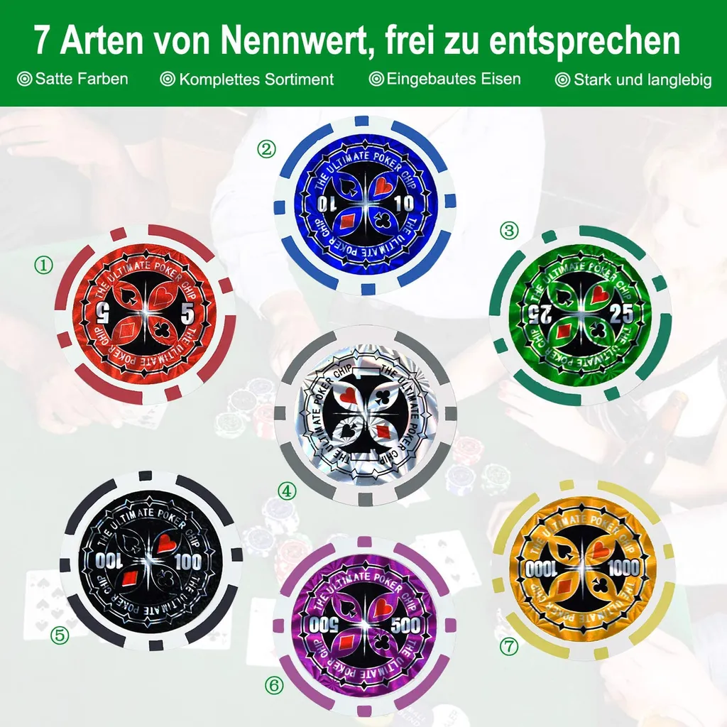 Set de Poker Complet 500 Jetons avec Mallette Aluminium Argent - 7
